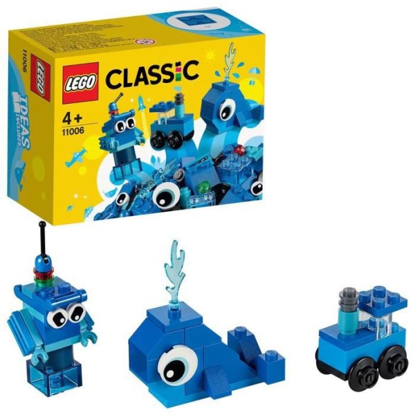 LEGO® 11006 klassiska blå kreativa klossar, pedagogiskt spel för barn +4 år, set med leksaksrobot, tåg och val