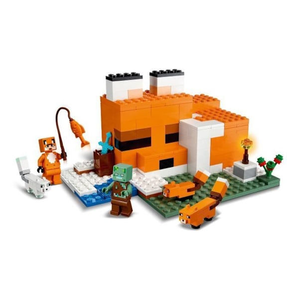 LEGO® 21178 Minecraft The Fox's Refuge, Bygga leksakshus, Barn från 8 år, Set med zombiefigurer, Djur Flerfärgad