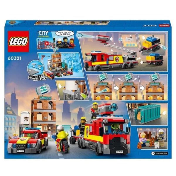 LEGO City Fire 60321 Brandkåren, leksaksbil, motorcykel och släp, med hundminifigur, pojkar och flickor från 7 år och uppåt