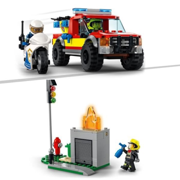 LEGO 60319 City Brand Räddning och Polisjakt, Leksaksbil, Brandbil och Motorcykel Flerfärgad