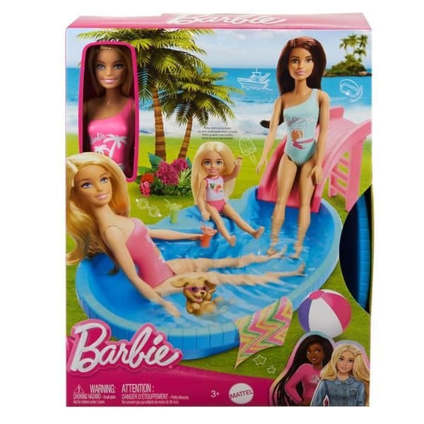 Barbie-docka och tillbehör-Blond dockask med drömpool HRJ74
