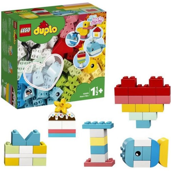 LEGO® 10909 DUPLO Classic Hjärtlådans första set, pedagogisk leksak, byggstenar för baby 1,5 år gammal