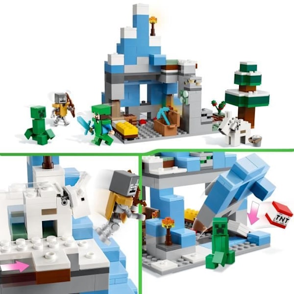 LEGO Minecraft 21243 The Frozen Peaks, lelu 8-vuotiaille lapsille, Steve- ja Creeper-hahmoilla Flerfärgad
