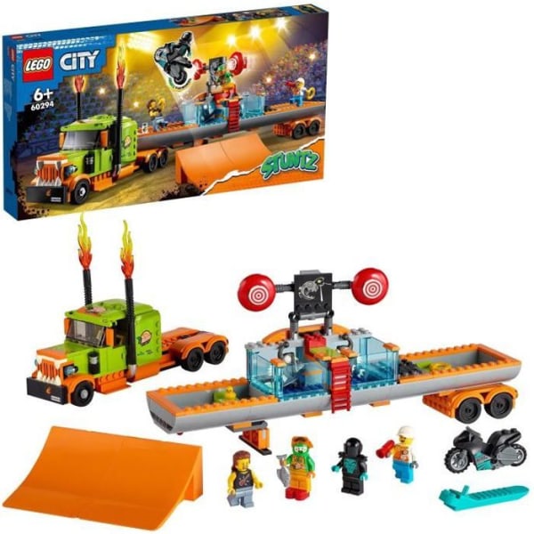 LEGO® 60294 City Stuntz Stuntshowlastbilen, tillbakadragande motorcykel, handfat, byggleksak för barn