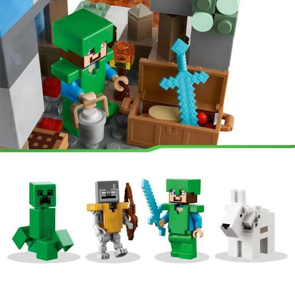 LEGO Minecraft 21243 The Frozen Peaks, lelu 8-vuotiaille lapsille, Steve- ja Creeper-hahmoilla Flerfärgad