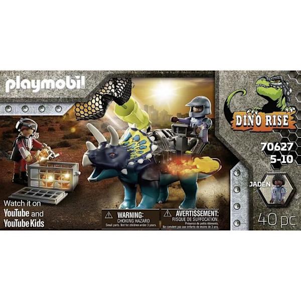 PLAYMOBIL - 70627 - Dino Rise - Triceratops og soldater - Dinosaur med projektiler og netkanon - 40 stk. Svart