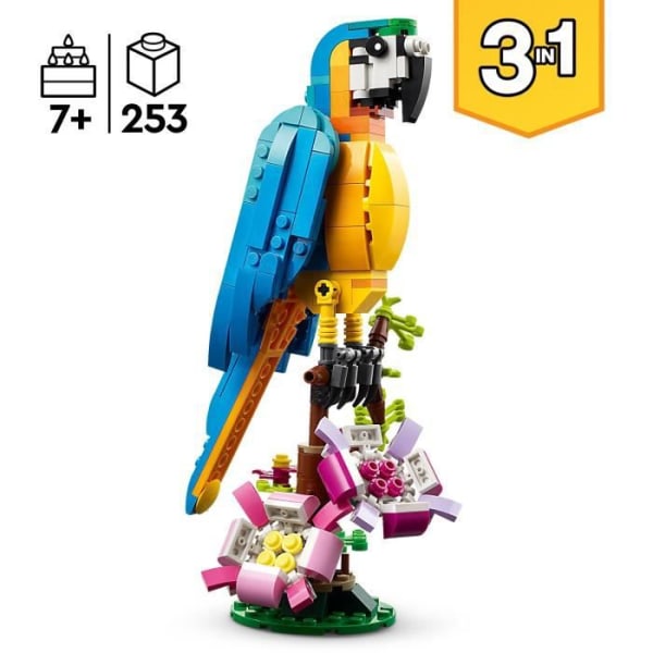 LEGO® Creator 3-i-1 31136 Den exotiska papegojan, minifigurer av djungeldjur, med groda och fisk
