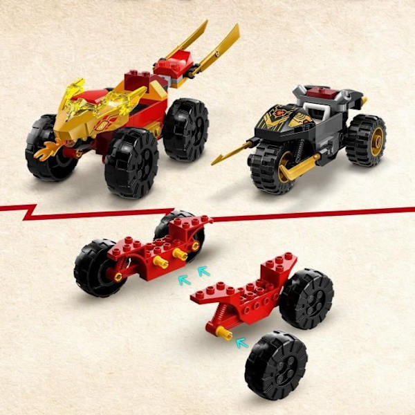 LEGO® NINJAGO 71789 Kai och Ras bil- och motorcykelstrid, leksak för barn från 4 år och uppåt Flerfärgad