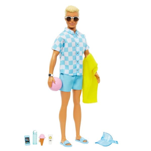 Barbie®-Ken® Beach-Blonde Doll uimashortsit ja rantatarvikkeet HPL74