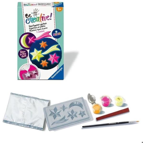 Fosforescerende gips - RAVENSBURGER - Be Creative Mini - 10 figurer - Multifarvet - Til børn fra 6 år