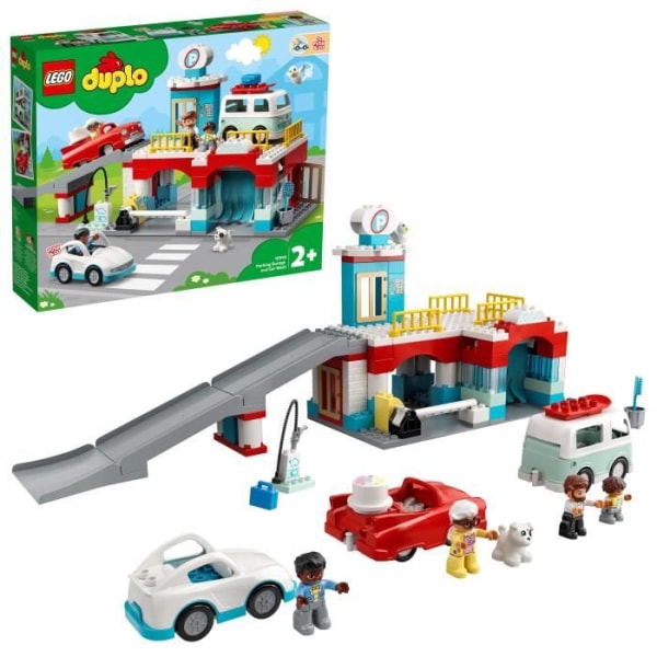 LEGO® 10948 DUPLO® leksaksgarage för barn och biltvätt från 2 år och uppåt med push-along-bilar