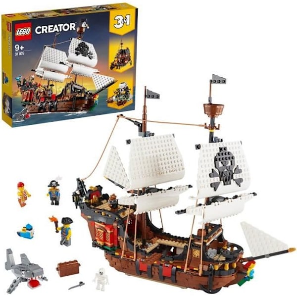 LEGO® Creator 3-i-1 31109 Piratskepp, Leksak, Havsdjursfigur, Hajleksak, Skelettfigur, Barn 9 år gamla Flerfärgad