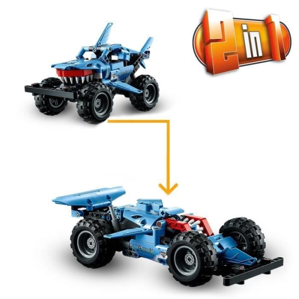 LEGO® 42134 Technic Monster Jam Megalodon, leksaksbil för barn +7 år 2 i 1 lastbil och lågracer Lusca Pull-Back