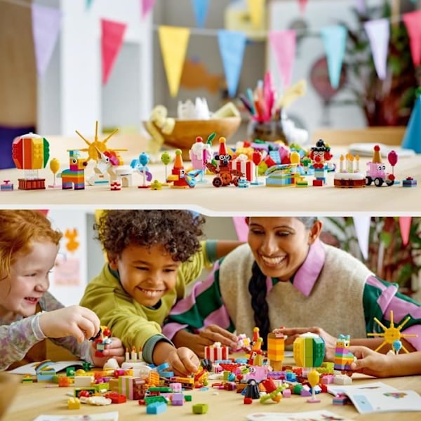 LEGO® Classic 11029 Creative Party Box, jossa on 12 minipalikkalelua: Yksisarvinen, Klovni Flerfärgad