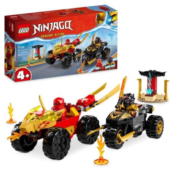 LEGO® NINJAGO 71789 Kai och Ras bil- och motorcykelstrid, leksak för barn från 4 år och uppåt