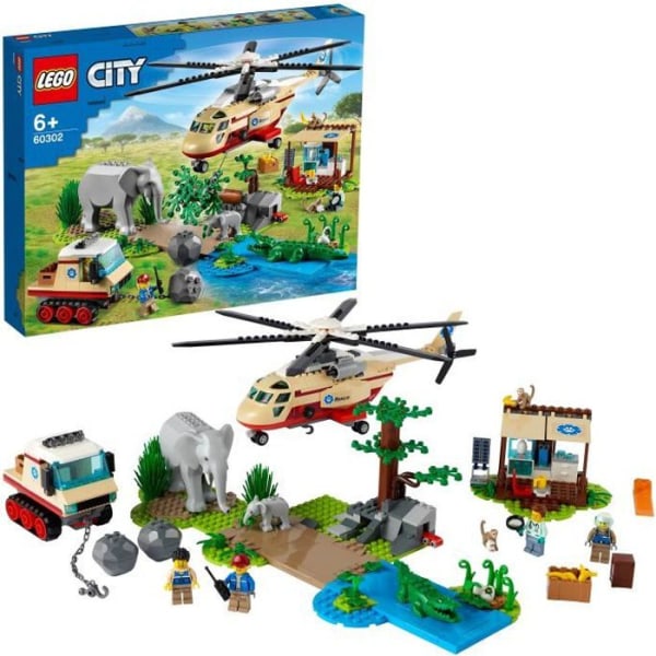 LEGO® City 60302 Räddningsoperation för vilda djur, Savannah Animals Minifigure, Crocodile Minifigure, Helikopterleksak