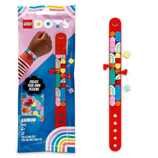LEGO® 41953 DOTS armband med berlocker - Regnbåge, gör-det-själv smyckesskapande kit för barn från 6 år