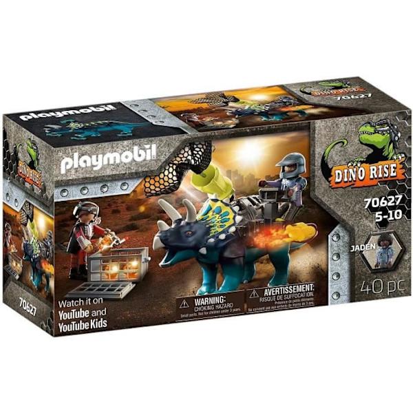 PLAYMOBIL - 70627 - Dino Rise - Triceratops og soldater - Dinosaur med projektiler og netkanon - 40 stk. Svart