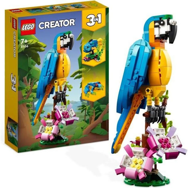 LEGO® Creator 3-i-1 31136 Den eksotiske papegøje, jungledyrs minifigurer med frø og fisk Vit
