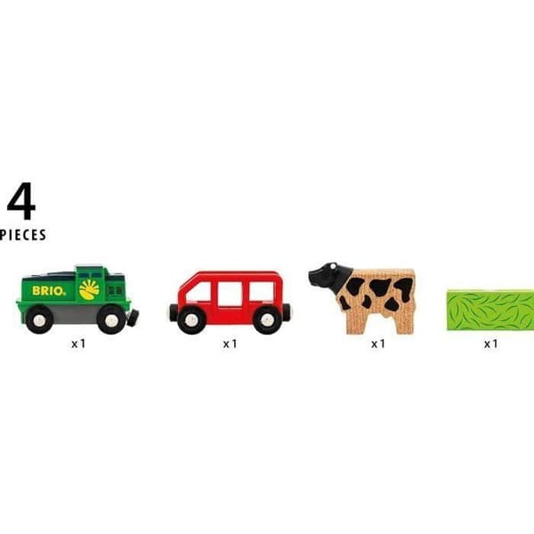 Batteri Farm Train - BRIO - Träkrets - Vagn och magnetlast ingår grönt och blått