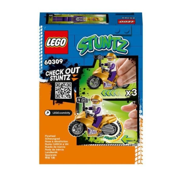 LEGO® 60309 City Stuntz Selfie Stunt Motorcykel, Pull-Back Stunt Legetøj til børn fra 5 år og opefter, med Selfie Stick Flerfärgad