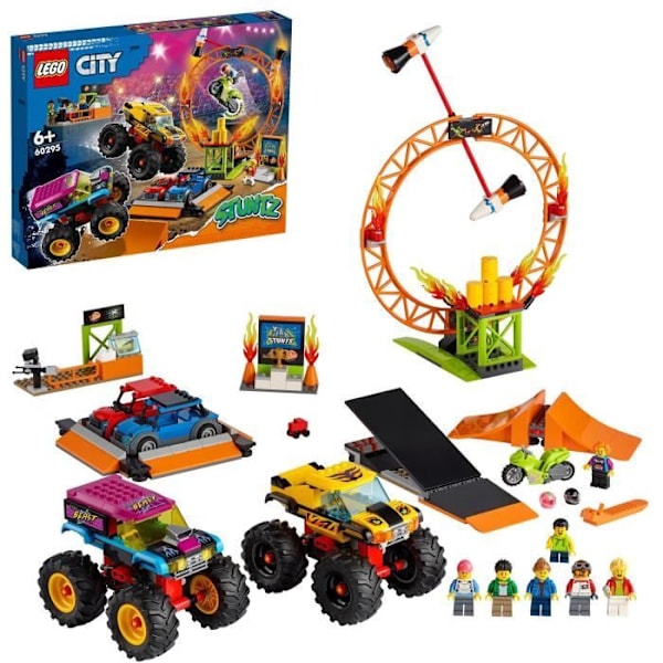 LEGO® 60295 City Stuntz Stunt Show Arena, 2 Monsteriautoa ja leluautoa, Alasvedettävä moottoripyörä, Ympyrä