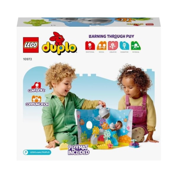 LEGO® 10972 DUPLO Havets vilda djur, leksak från 2 år, 2 figurer av val,  sköldpadda och fisk, lekmatta bcd1 | Fyndiq