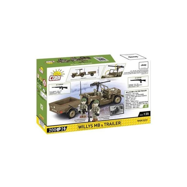 Rakennusleikki - COBI - Willys MB & Trailer - 200 osaa - 2 figuuria - Ruskea brun
