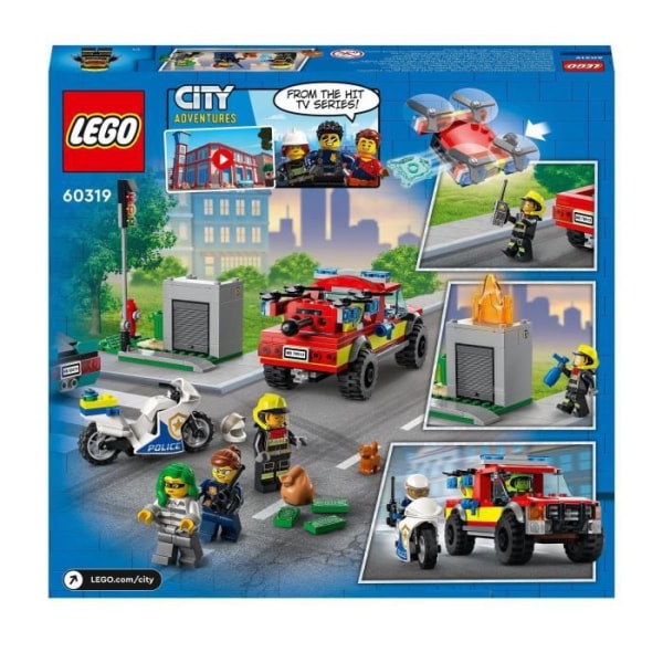 LEGO 60319 City Brand Brand Rescue og politijagt, Legetøjsbil, Brandbil og Motorcykel Flerfärgad