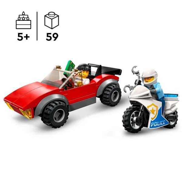 LEGO® City 60392 politimotorcykeljagt, legetøjsracerbil og 2 politibetjente Röd