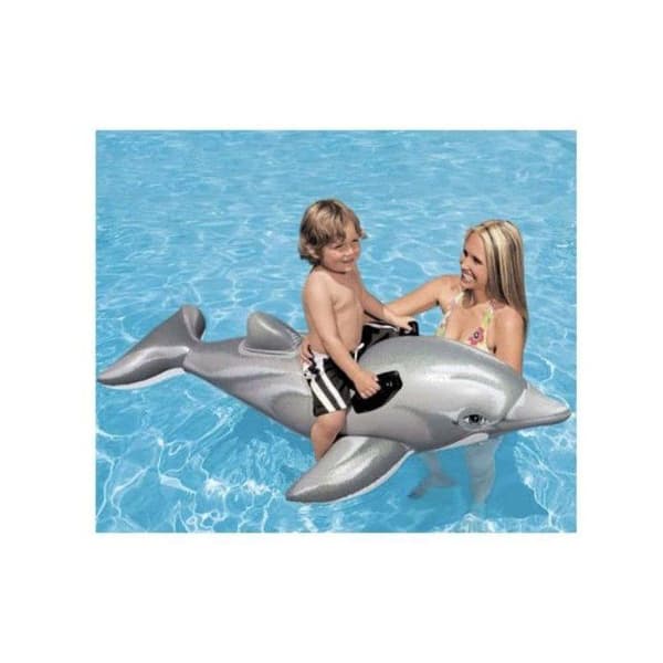 Dolphin oppustelig strandmadras - Blandet - 175 cm - Til børn - Grå og sort Grå och svart