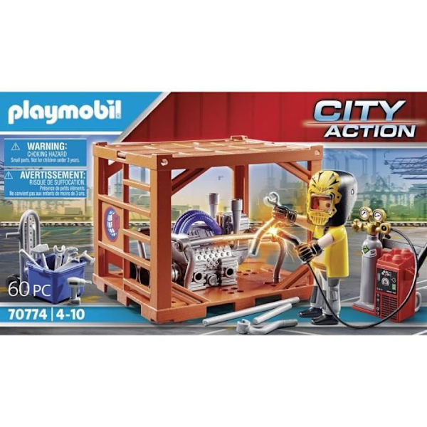 PLAYMOBIL - 70774 - Työntekijä ja kontti - Monivärinen - Aikuinen - Sekalaiset materiaalit Flerfärgad