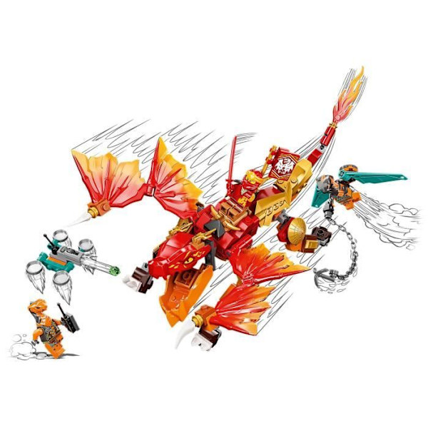 LEGO Ninjago 71762 Kai's Fire Dragon - Evolution, Ninja-lelu, Taistelijaminihahmot, 6-vuotiaat röd svart