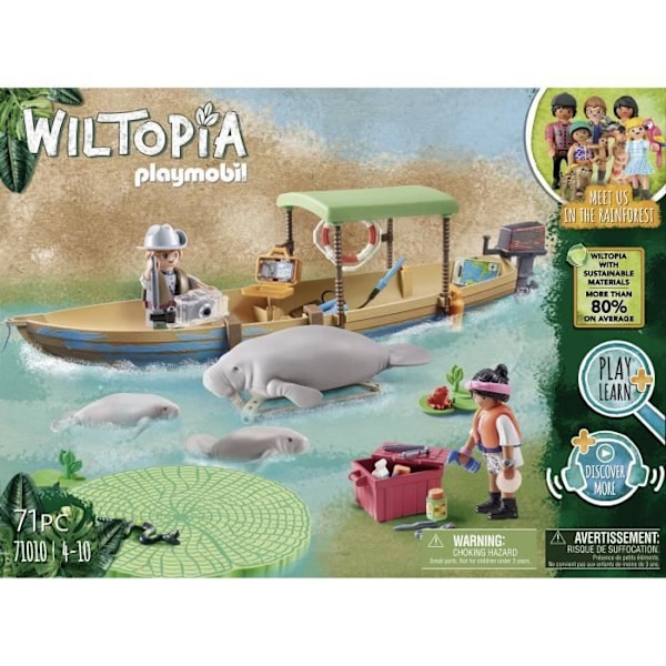 PLAYMOBIL 71010 Pirogue og lamantiner, Wiltopia, Mere end 80% genbrugsmaterialer eller biobaserede materialer, Fra 4 år Flerfärgad