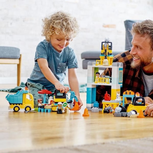 LEGO® 10933 DUPLO nosturi ja rakennuskoneet, kaivinkone, kuorma-auto valolla ja äänellä, lelu 2–5-vuotiaille lapsille