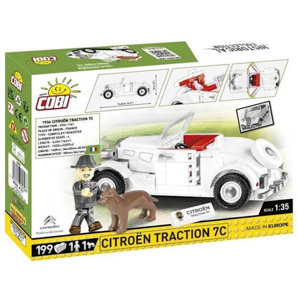 Rakennuslelu - COBI - 1934 Citroën Traction Avant 7C - 199 elementtiä - Valkoinen - 14 vuotta Enkel ljus färg