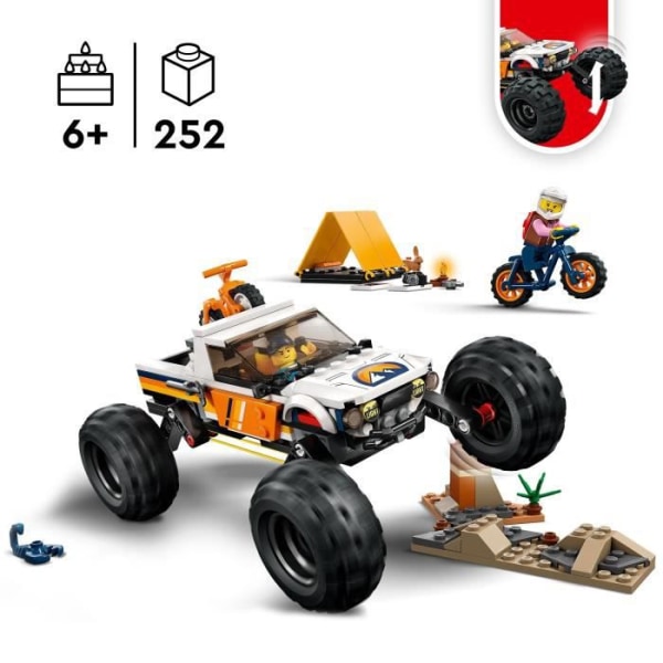 LEGO® City 60387 4x4 terrängäventyr, monstertruckleksak, campingspel Vit