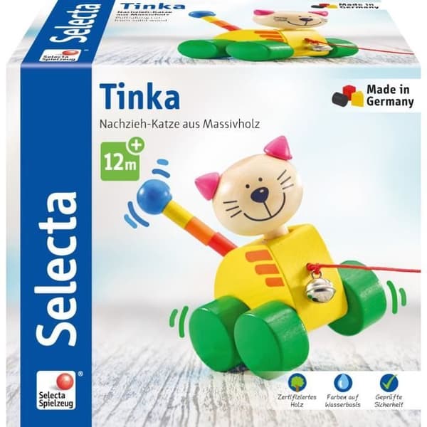 Selecta-lelu vetopuuhevosfiguuri Chat Tinka 12 cm keltainen/vihreä