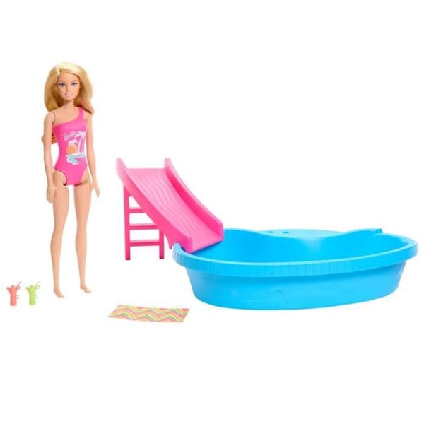 Barbie-docka och tillbehör-Blond dockask med drömpool HRJ74