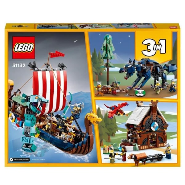 LEGO® 31132 Creator 3-i-1 vikingaskepp och Midgårdsorm som transformerar husleksak med drake eller varg