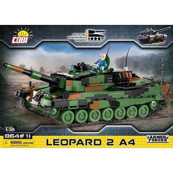 Byggespil - Leopard 2 A4 tank - 864 stykker - 1 1/35 Cobi figur Kamouflage