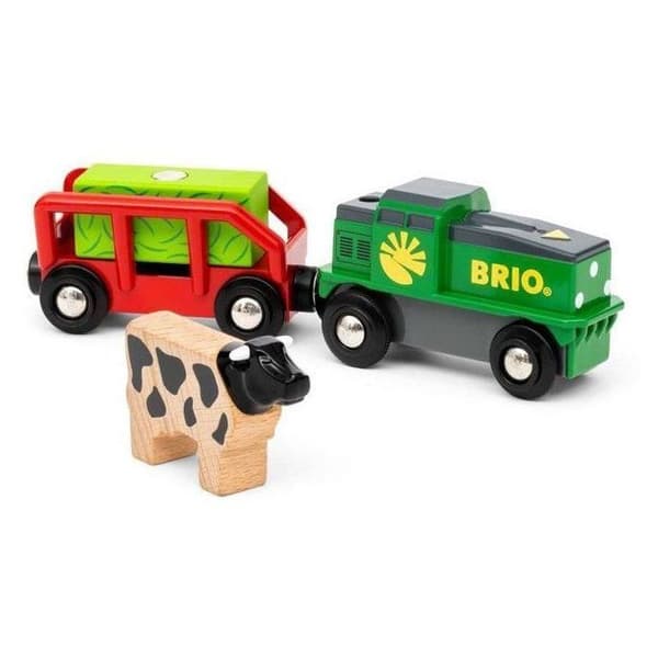 Batteri Farm Train - BRIO - Träkrets - Vagn och magnetlast ingår grönt och blått