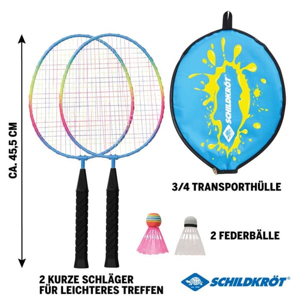 Junior badminton sæt - SCHILDKRÖT - Schildkröt junior - Ketchere 45,5 cm - Forstærkede bolde - Lynlås taske mångfärgad