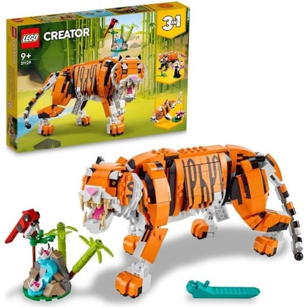 LEGO 31129 Creator 3-in-1 Hänen Majesteettinsa tiikeri, eläinlelu ja hahmo, muuttuu pandaksi ja kalaksi, 9-vuotiaat ja sitä vanhemmat lapset Flerfärgad