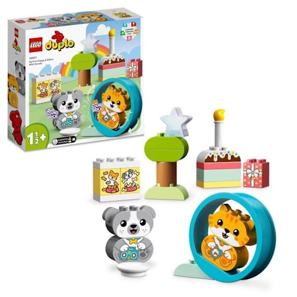 LEGO 10977 DUPLO Min första valp och kattunge med ljudeffekter, babyleksak från 18 månader, djurfigurer, stora klossar Flerfärgad
