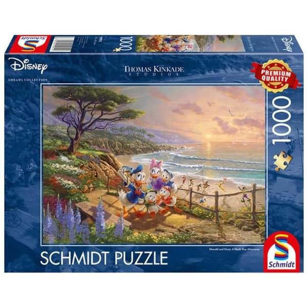 Pussel med 1000 bitar: Thomas Kinkade: Donald och Daisy, Disney: En ankor eftermiddag Enfärgad