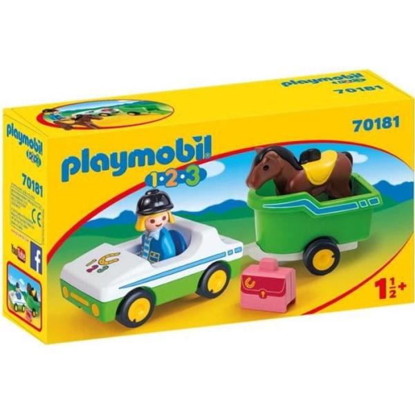 PLAYMOBIL - 70181 - PLAYMOBIL 1.2.3 - Förare med bil och släp - Flerfärgad - Blandat - 18 månader och uppåt