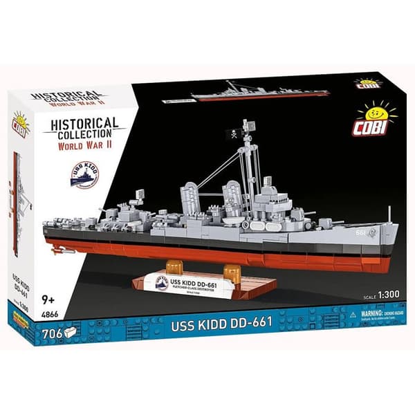 COBI 4866 - USS KIDD DD-661 - GRÅ OG RØD SKIB - BYGGESET