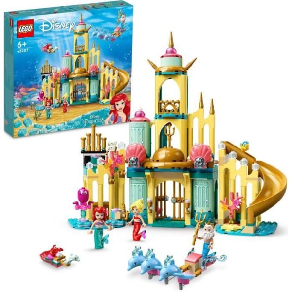 LEGO® 43207 Disney Ariels undervattenspalats, Princess Castle Building Kit, med den lilla sjöjungfrun minidocka