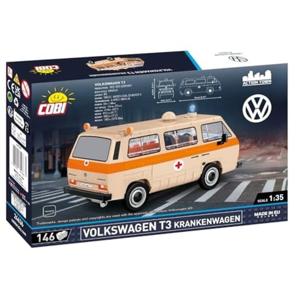 Modell - COBI - Volkswagen T3 Ambulans - Vit - Plast - Komponenter tillverkade i EU Vit